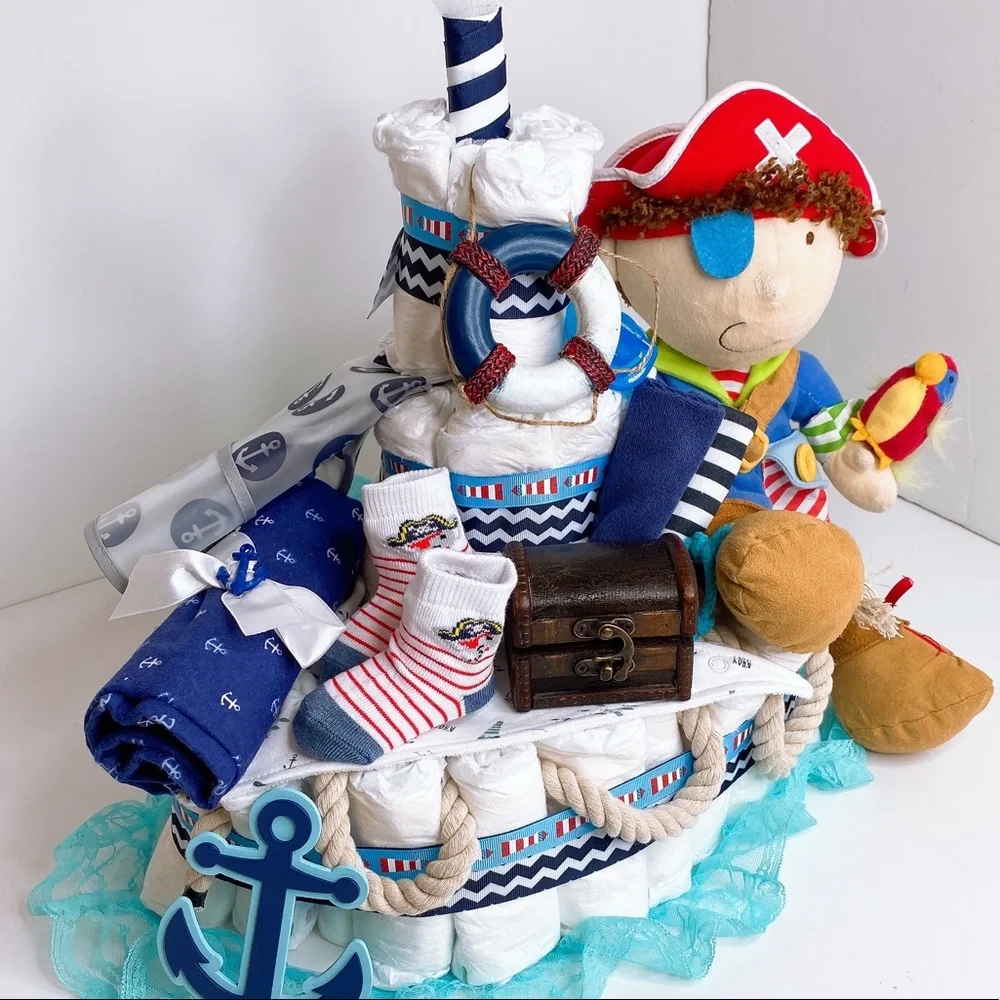Pirate Ship Diaper Cake, Nautical Themed